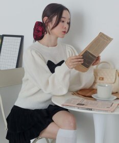 WEGO ベロアリボンアップリケタックスリーブニット