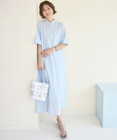 自由区 エンブロイダリーブロード ワンピース サックス×オフ