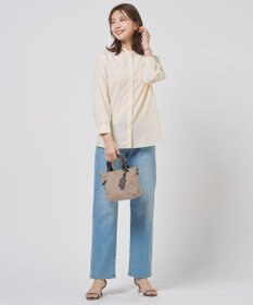 J.PRESS LADIES L ストライプ×エンブロイダリー バンドカラー ブラウス