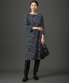 自由区 L 【17号サイズまで展開・きれい目・新色追加】プリントジャガードストレッチ  ワンピース