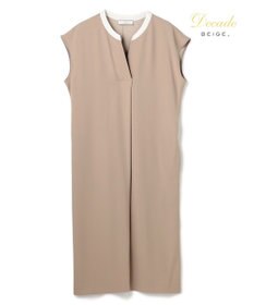 BEIGE， 【セットアップ対応】CINDY / 配色ネック フレンチドレス Taupe x White