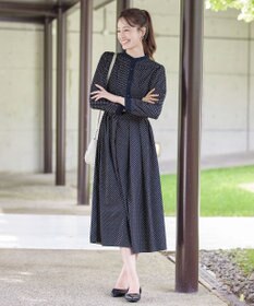 Tiaclasse 【新色追加・洗える】配色バンドカラー幾何学柄ワンピース