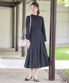 Tiaclasse 【新色追加・洗える】配色バンドカラー幾何学柄ワンピース