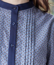 Tiaclasse 【新色追加・洗える】配色バンドカラー幾何学柄ワンピース