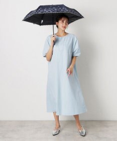 MOONBAT 【遮光率100％/遮熱/UV】LANVIN en Bleu (ランバン オン ブルー)晴雨兼用日傘 フラワーグリッター シルバースカラ刺繍 花柄 折りたたみ傘 簡単開閉