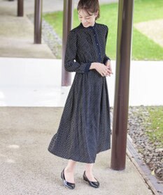 Tiaclasse 【新色追加・洗える】配色バンドカラー幾何学柄ワンピース