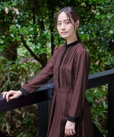 Tiaclasse 【新色追加・洗える】配色バンドカラー幾何学柄ワンピース