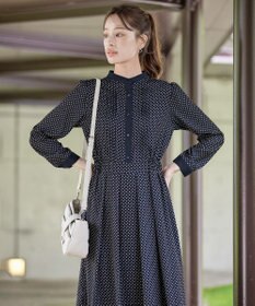 Tiaclasse 【新色追加・洗える】配色バンドカラー幾何学柄ワンピース