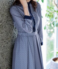 Tiaclasse 【新色追加・洗える】配色バンドカラー幾何学柄ワンピース