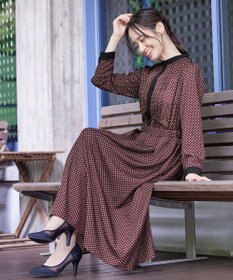 Tiaclasse 【新色追加・洗える】配色バンドカラー幾何学柄ワンピース