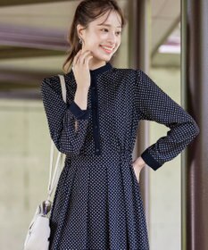 Tiaclasse 【新色追加・洗える】配色バンドカラー幾何学柄ワンピース