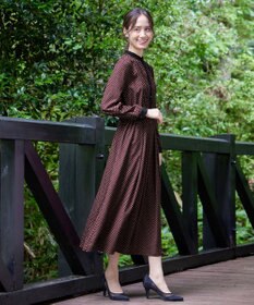 Tiaclasse 【新色追加・洗える】配色バンドカラー幾何学柄ワンピース