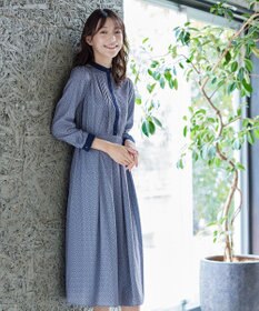 Tiaclasse 【新色追加・洗える】配色バンドカラー幾何学柄ワンピース