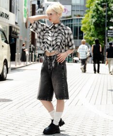 WEGO ドロストチェックシャツ(S)