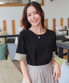 Tiaclasse L 【洗える】配色カフスニットトップス