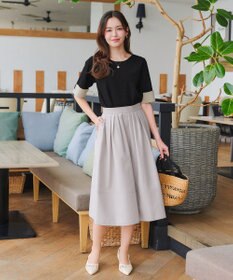 Tiaclasse L 【洗える】配色カフスニットトップス