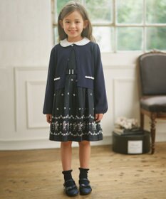 組曲 KIDS 【110-140cm】グログランアーチフラワー刺繍 ワンピース