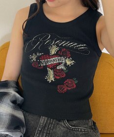 WEGO ラインストーンハートグラフィックタンク