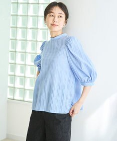UNFILO ストライプレース 2WAY パフスリーブブラウス