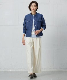 J.PRESS LADIES 【洗える】セルロースシャンブレー ノーカラー デニム ジャケット