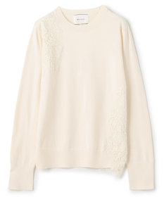 BEIGE， 【ご好評により新色追加！洗える】WILLOW / アシンメトリーレースクルーネックニット