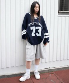 WEGO 【25年秋冬新作】フラッフィーVネックニットBIGプルオーバー