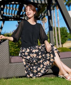 Tiaclasse L 【洗える】パフスリーブコンビカーディガン