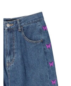 Green Parks ・Ｄｏｕｂｌｅ　Ｆｌａｇｓ　チョウチョ刺繍フレアデニム