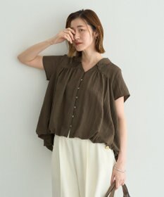 YECCA VECCA 刺繍カラーバルーンヘムブラウス