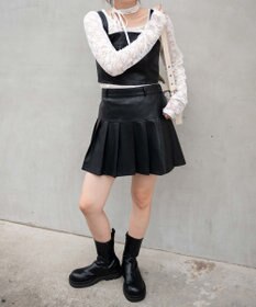 WEGO ヴィンテージライクFレザープリーツスカパン