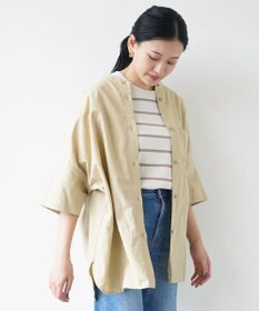 WHITE MAILS COTTON PAPER  POPLIN BAND COLLAR DOLMAN SLEEVE SHIRT　コットンポプリン 半袖シャツ
