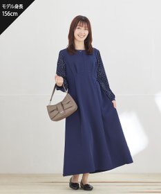 Tiaclasse ドット柄コンビバックリボンタックワンピース