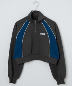 WEGO パイピング切替ショートハーフZIPスウェット