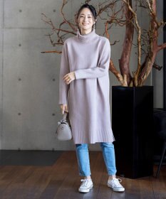 Tiaclasse 【洗える】華のあるニットタートルワンピース