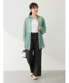 Green Parks 綿麻混イージーワイドパンツ