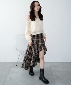 WEGO チェックアシンメトリーフリルロングスカート