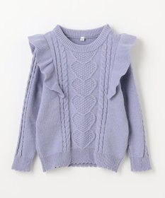ANY KIDS 肩フリルハートケーブルニット