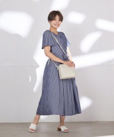 Tiaclasse L 【洗える】ストライプアシンメトリーリボンワンピース