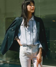 23区 S 【Oggi8月号掲載/洗える】LIBECO ベーシック シャツ ホワイト×ネイビーストライプ