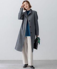 組曲 大きいサイズ【6】ショートビーバー スタンドカラーコート　ウール　ベージュ 組曲 大きいサイズ【6】ショートビーバー スタンドカラーコート