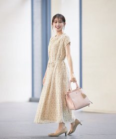 Tiaclasse 【洗える】花柄シフォン衿ギャザーワンピース