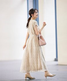 Tiaclasse 【洗える】花柄シフォン衿ギャザーワンピース