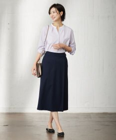 J.PRESS LADIES L ピンストライプジャージー バンドカラー スキッパー カットソー