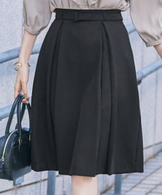 Tiaclasse 【ダブルストレッチ・洗える】ベルト付きタックスカート