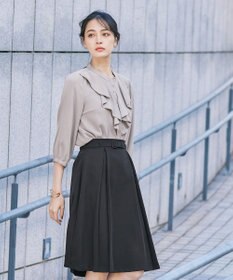 Tiaclasse 【ダブルストレッチ・洗える】ベルト付きタックスカート