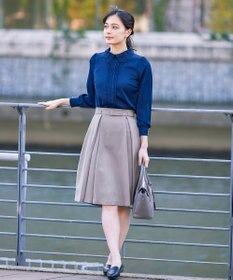 Tiaclasse 【ダブルストレッチ・洗える】ベルト付きタックスカート