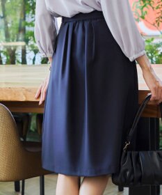 Tiaclasse 【ダブルストレッチ・洗える】ベルト付きタックスカート