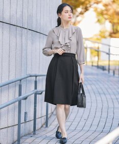 Tiaclasse 【ダブルストレッチ・洗える】ベルト付きタックスカート