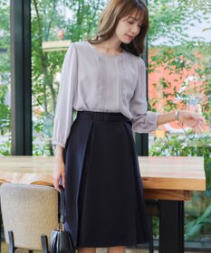 Tiaclasse 【ダブルストレッチ・洗える】ベルト付きタックスカート