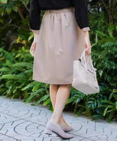 Tiaclasse 【ダブルストレッチ・洗える】ベルト付きタックスカート